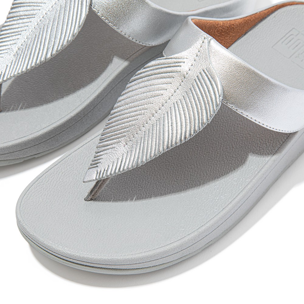 Fitflop Womens Sandals - Fino Feather Metallic Toe-post - Silver - 185-ITBWXA